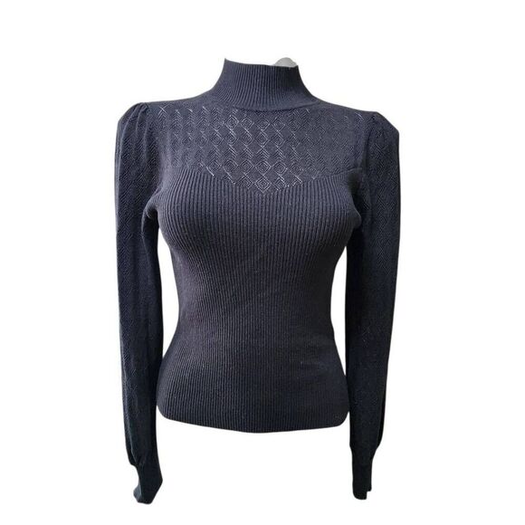 Major Label Group black lightweight sweater semi sheer top off shoulder Large - Picture 1 of 7